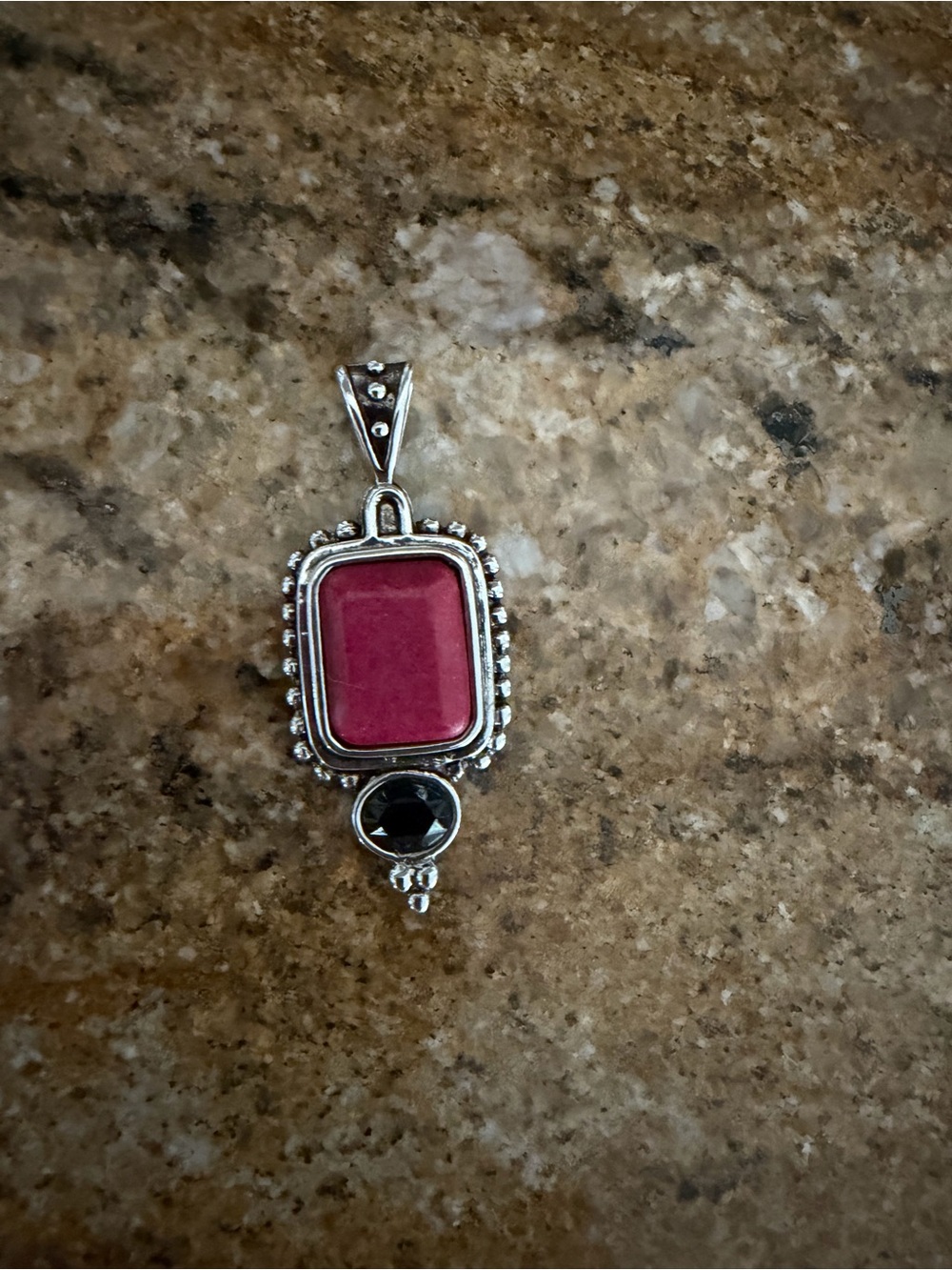 Lady Remington Silver-toned Pendant with Pink Stone and Black Accent